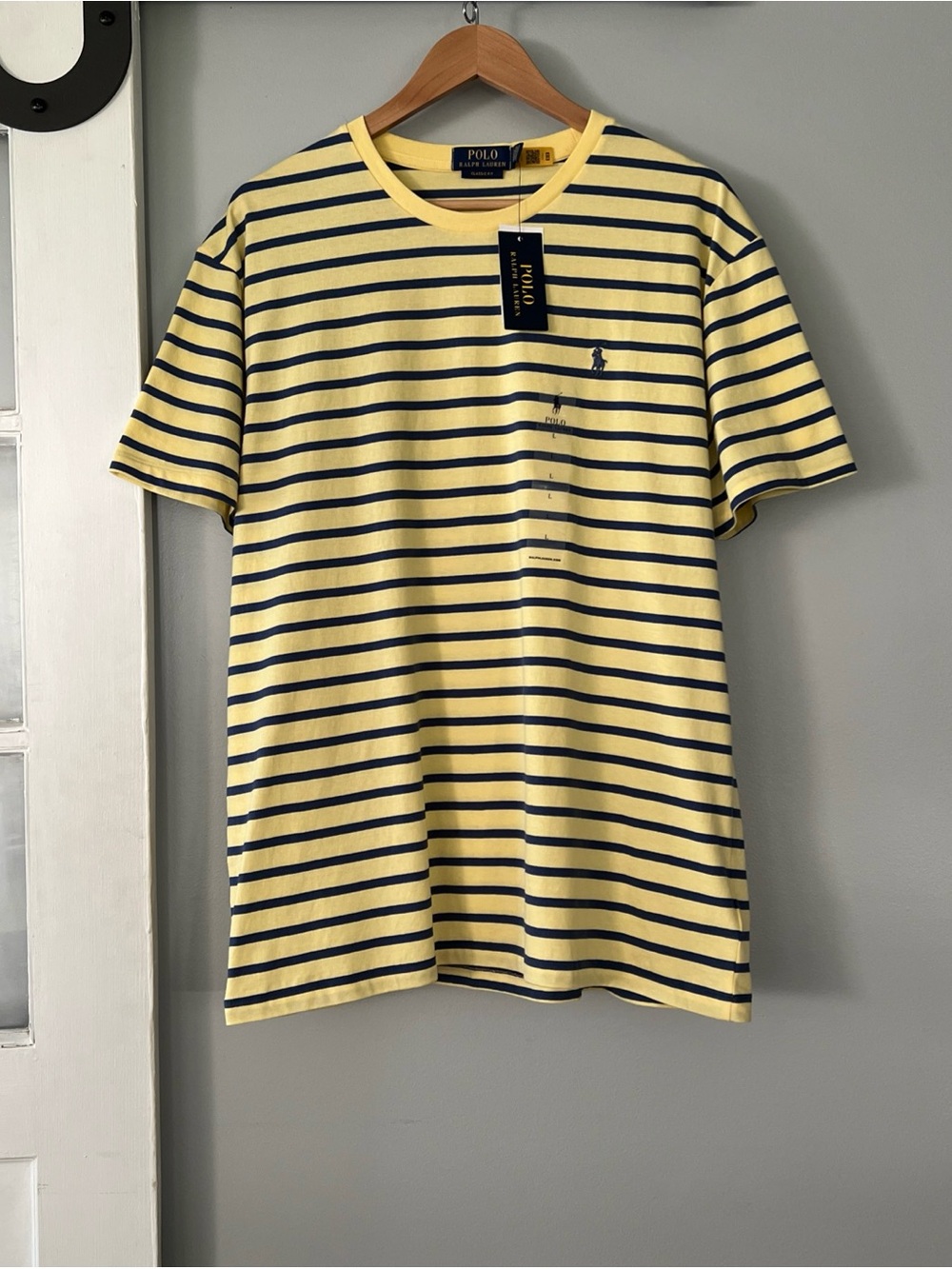 Polo by Ralph Lauren Yellow & Royal Blue Striped Crewneck Cotton Tee $55
